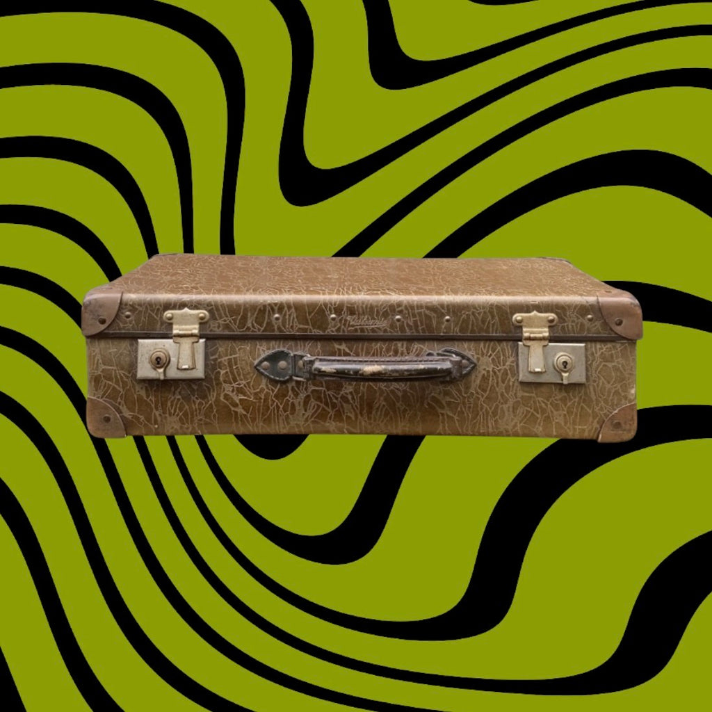 Valise vintage fibre vulcanisée brun tabac années 50