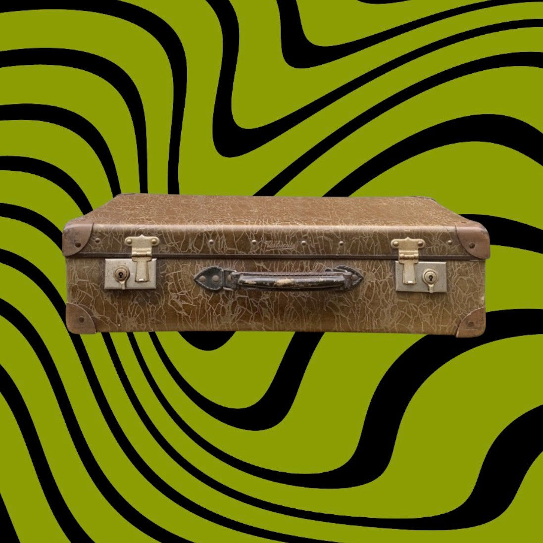 Valise vintage fibre vulcanisée brun tabac années 50