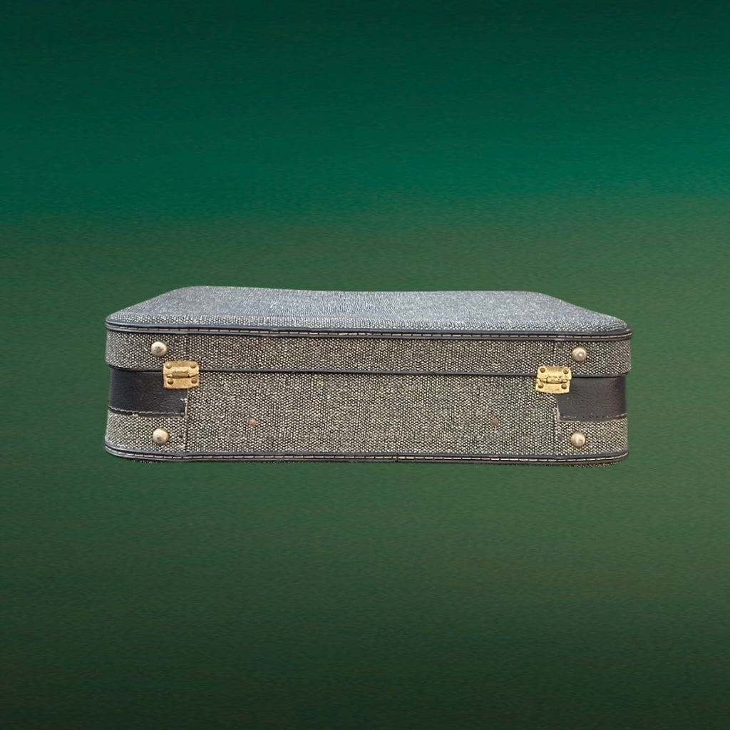 Valise vintage bleu marine moucheté blanc skaï années 60