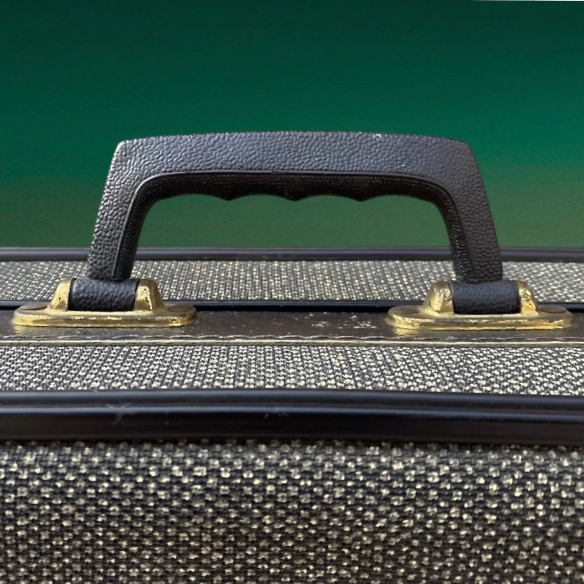 Valise vintage bleu marine moucheté blanc skaï années 60