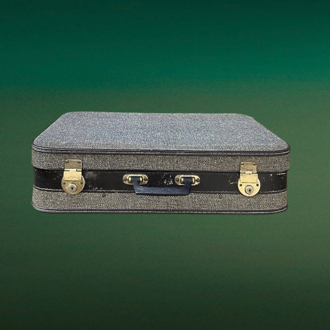 valise vintage bleu marine moucheté blanc skaï années 60