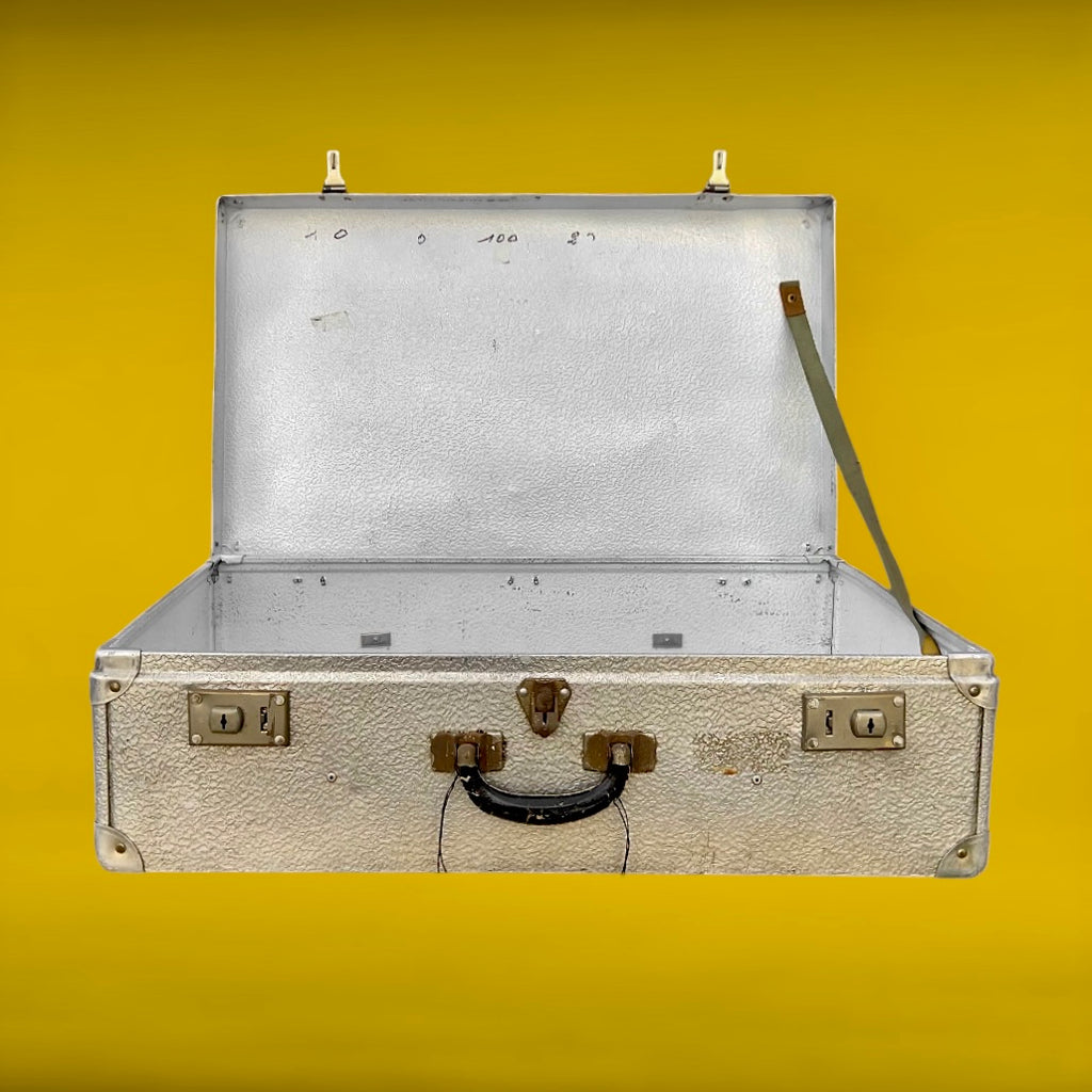 Valise Aluminium Vintage Effet Grain Cuir Grande Valise Rigide Industrielle