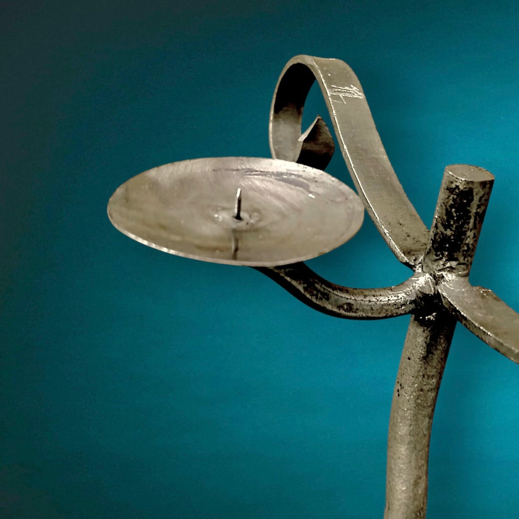 Paire de bougeoirs en fer forgé – vintage artisanal brutaliste