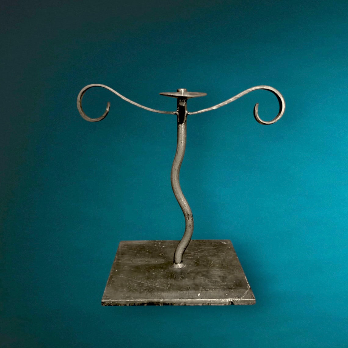 Paire de bougeoirs en fer forgé – vintage artisanal brutaliste