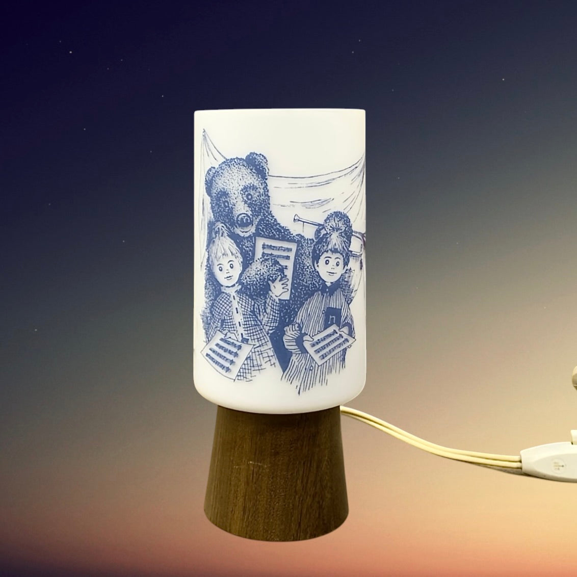 Lampe Enfant Vintage Nounours Bonne Nuit Les Petits Philips Verre Bois 1971