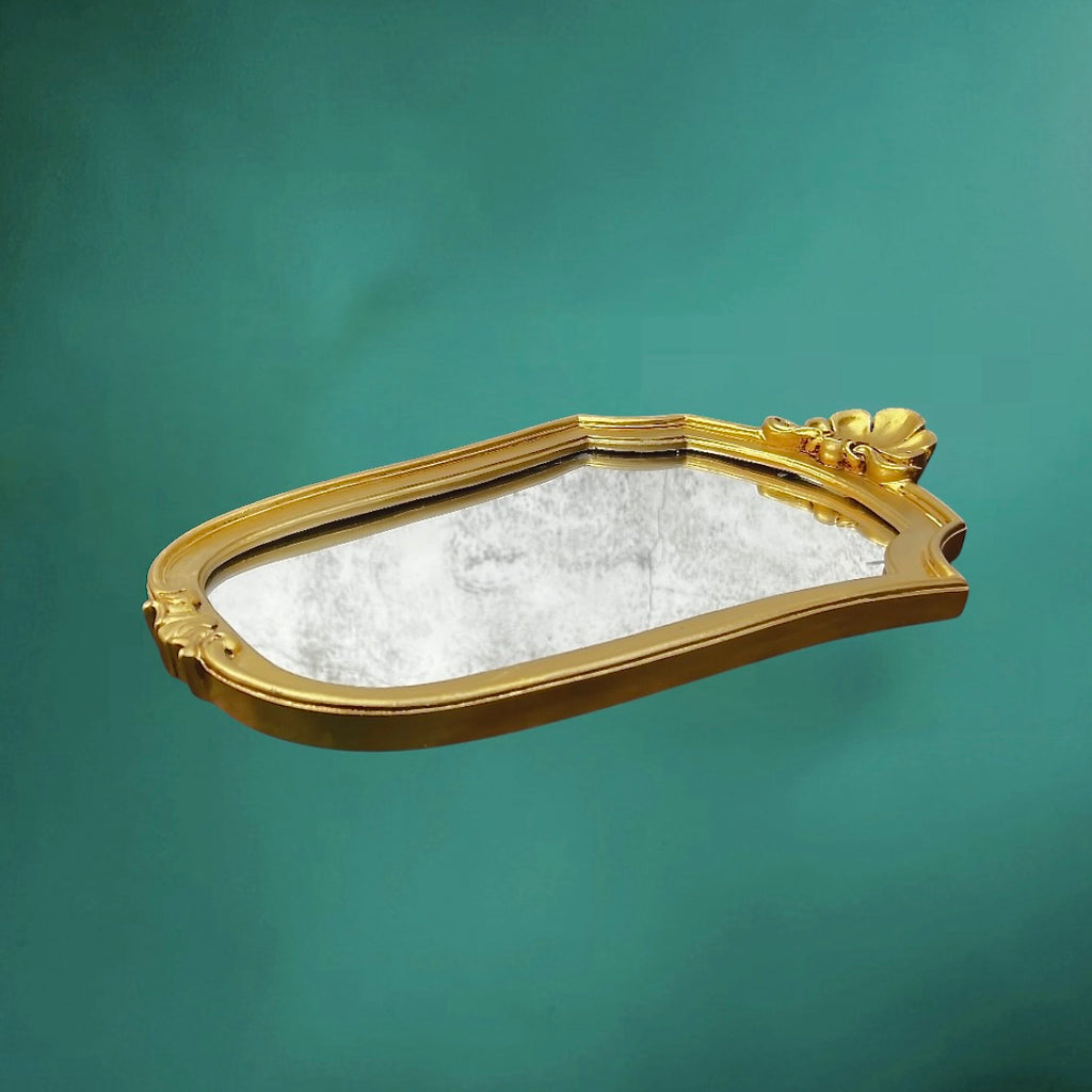 Miroir mural ancien coquille résine dorée glace vintage années 50 60
