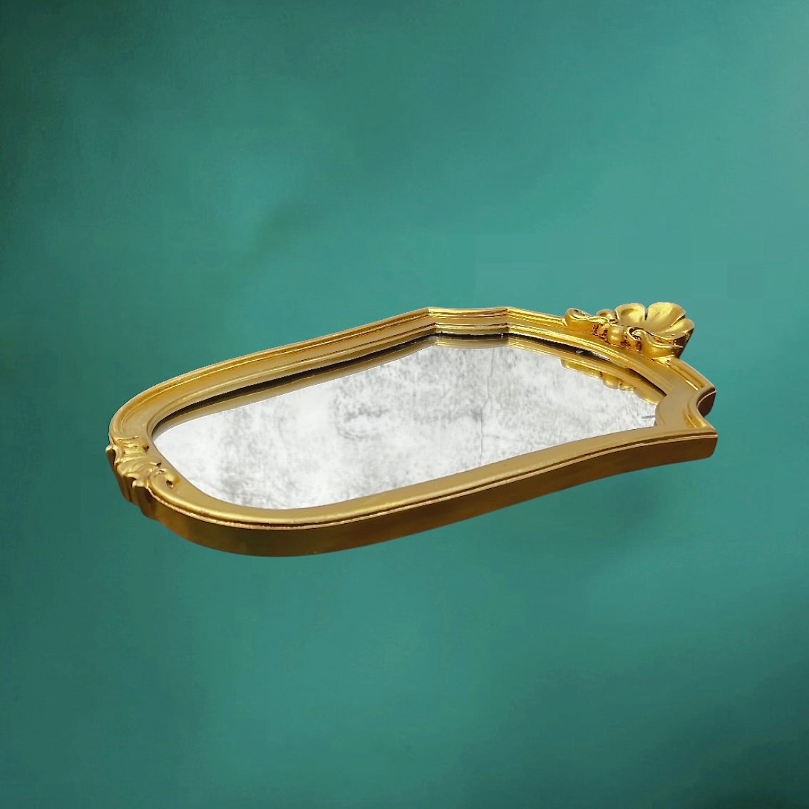 Miroir mural ancien coquille résine dorée glace vintage années 50 60