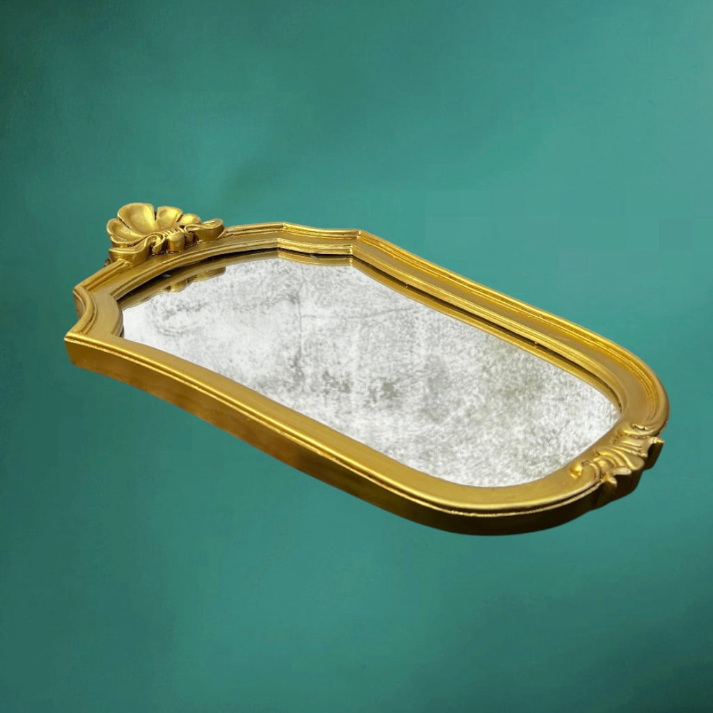 Miroir mural ancien coquille résine dorée glace vintage années 50 60