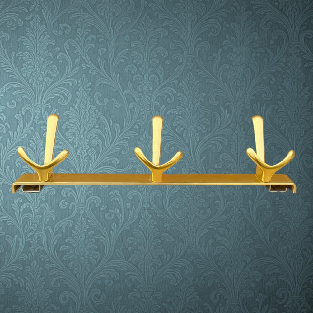 Portemanteau mural vintage aluminium anodisé doré 3 patères années 70