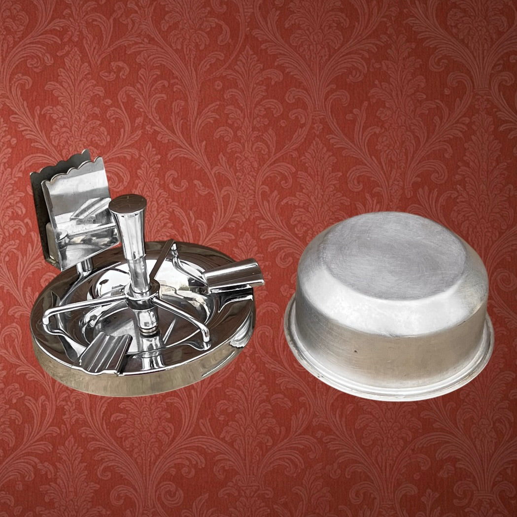 Cendrier sur pied laiton doré métal chromé présentoir allumettes années 60 70
