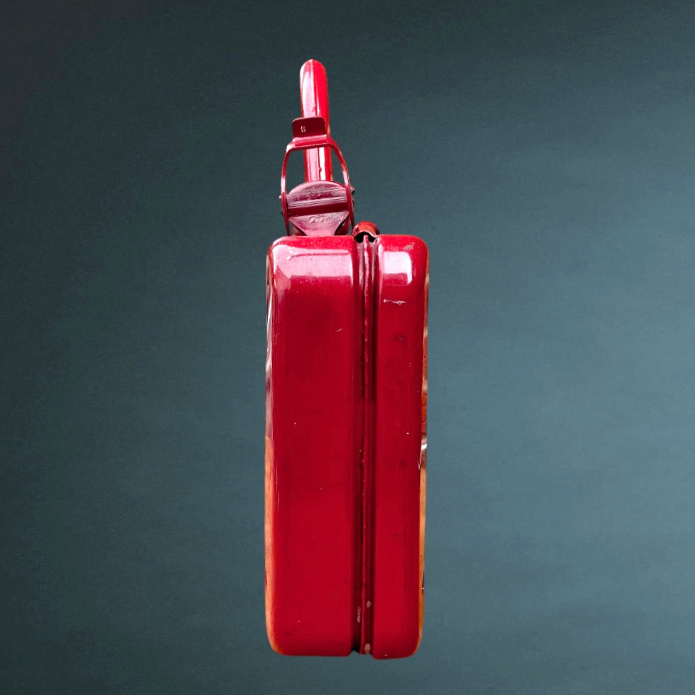 Jerrycan vintage P.N. métal rouge 5L avec bec verseur bidon essence ancien années 70