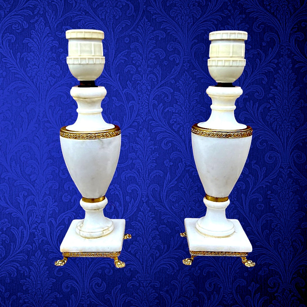 Paire d'anciens pieds de lampe albâtre et laiton doré – base lampe classique