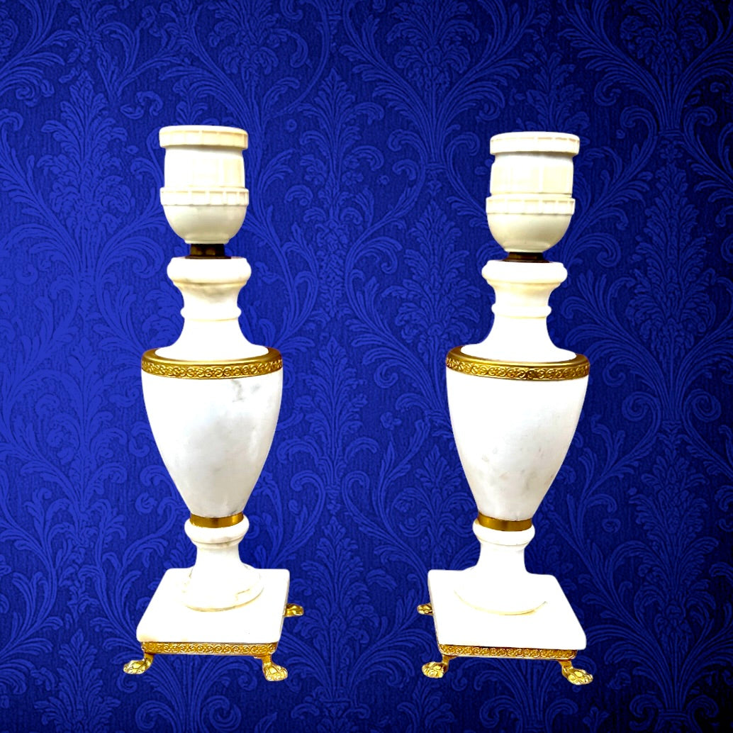 Paire d'anciens pieds de lampe albâtre et laiton doré – base lampe classique
