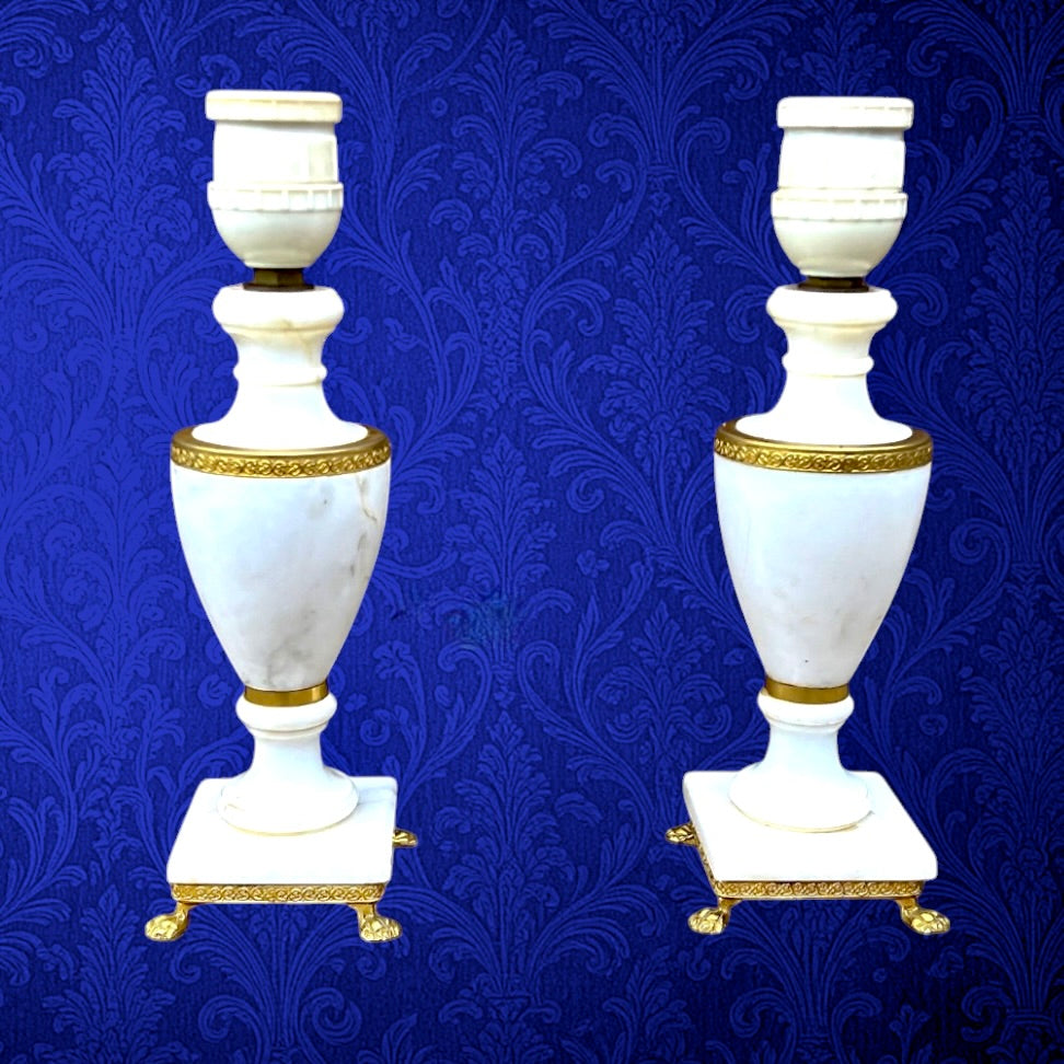 Paire d'anciens pieds de lampe albâtre et laiton doré – base lampe classique