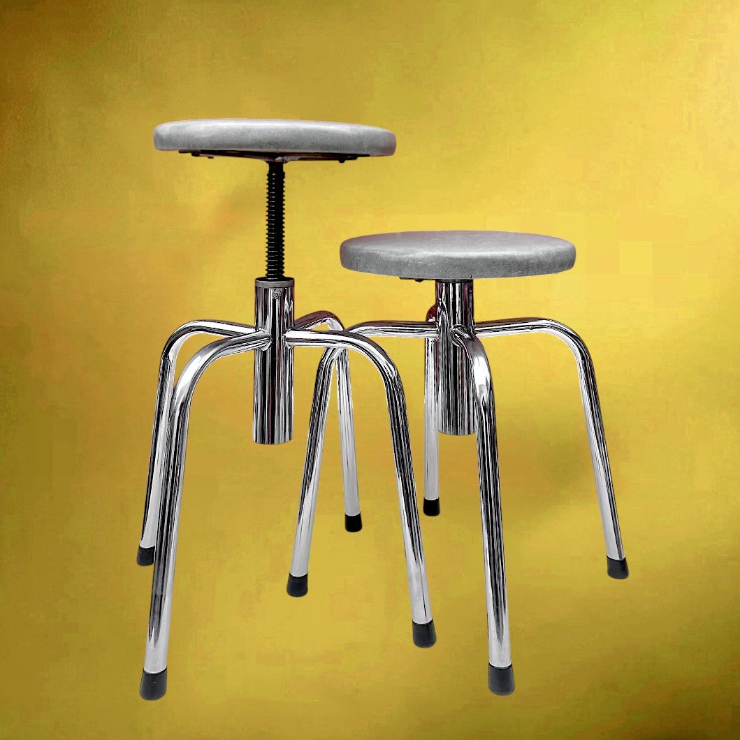 tabourets industriels vintage réglables chrome skaï gris années 70
