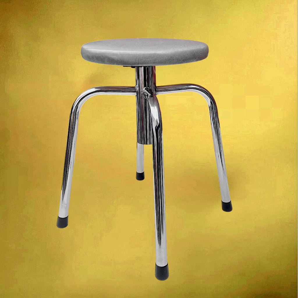 Tabourets industriels réglables acier chromé skaï gris années 70 style atelier design