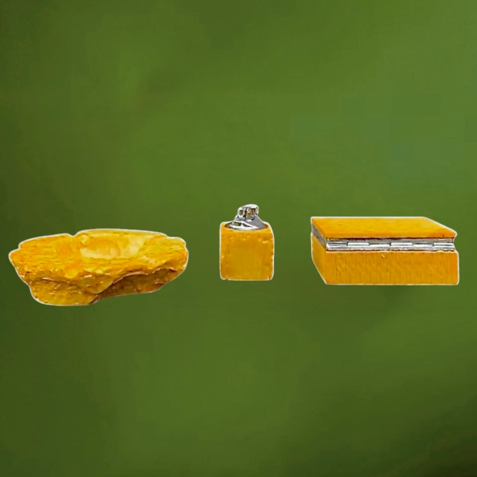 Ensemble fumeur vintage marbré jaune orangé – cendrier briquet et boîte – style résine années 60