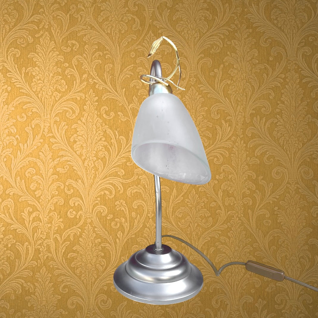 Lampe col de cygne vintage Massive métal argenté et doré verre dépoli années 70