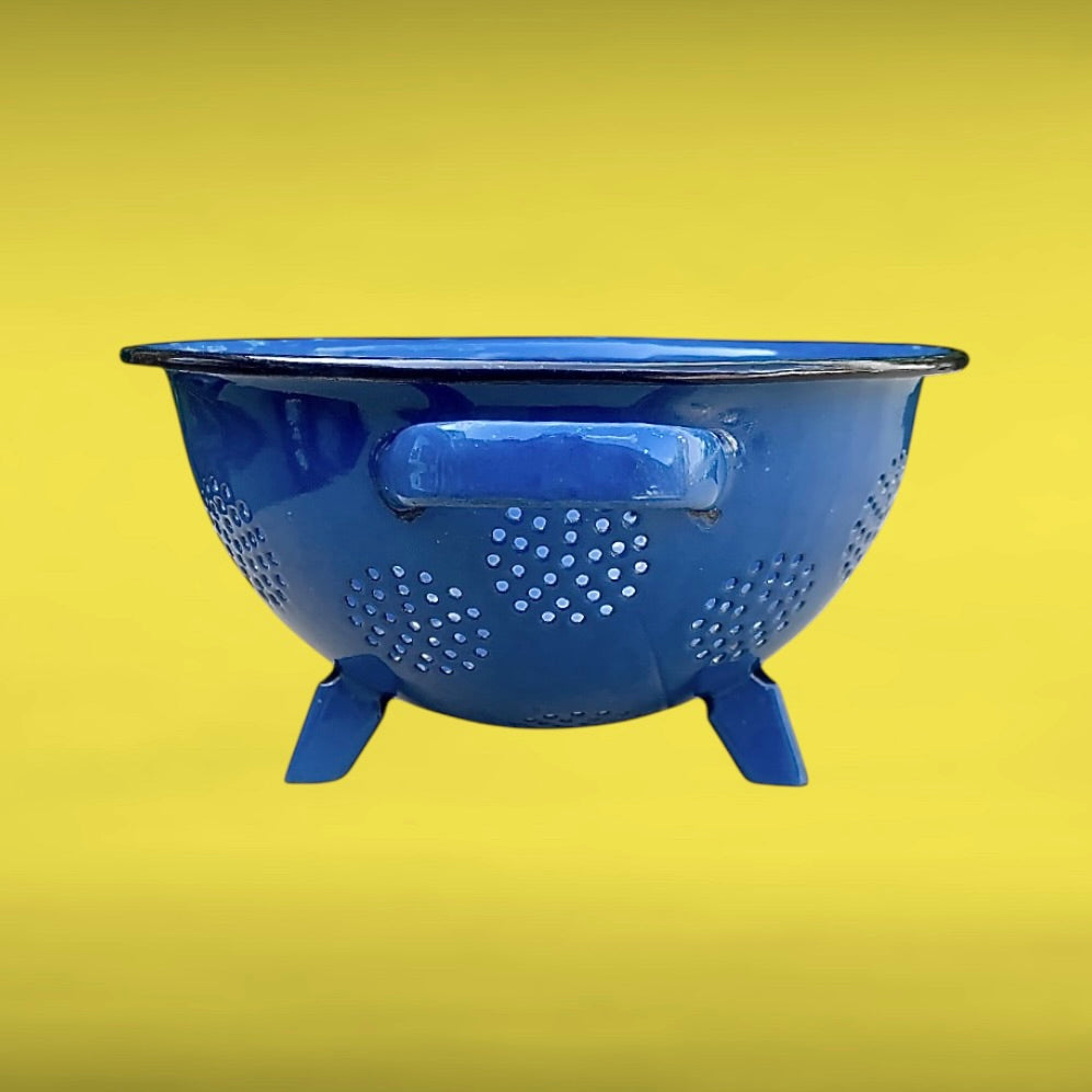 Passoire Émaillée Bleue  Années 50 Cuisine Rétro