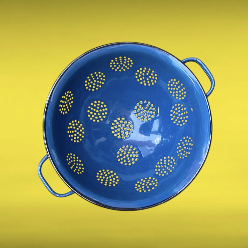 Passoire Émaillée Bleue  Années 50 Cuisine Rétro