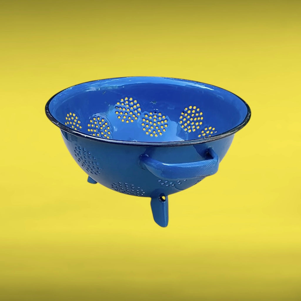 Passoire Émaillée Bleue  Années 50 Cuisine Rétro