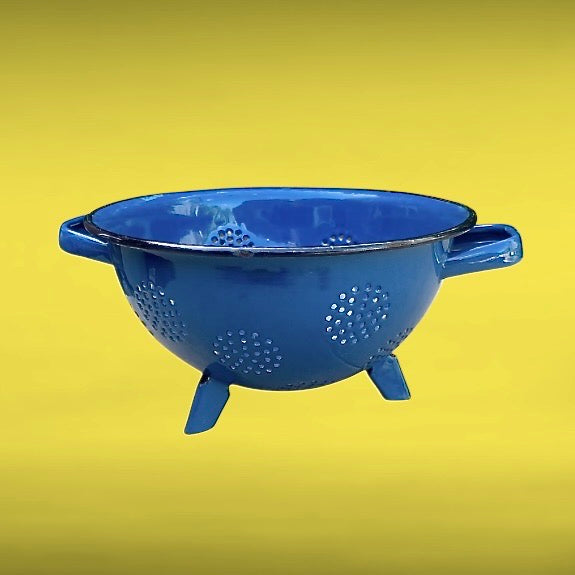 Passoire Émaillée Bleue  Années 50 Cuisine Rétro
