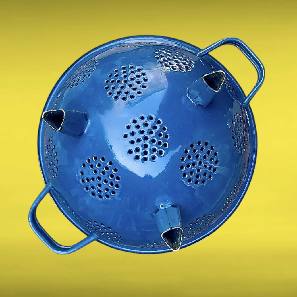 Passoire Émaillée Bleue  Années 50 Cuisine Rétro