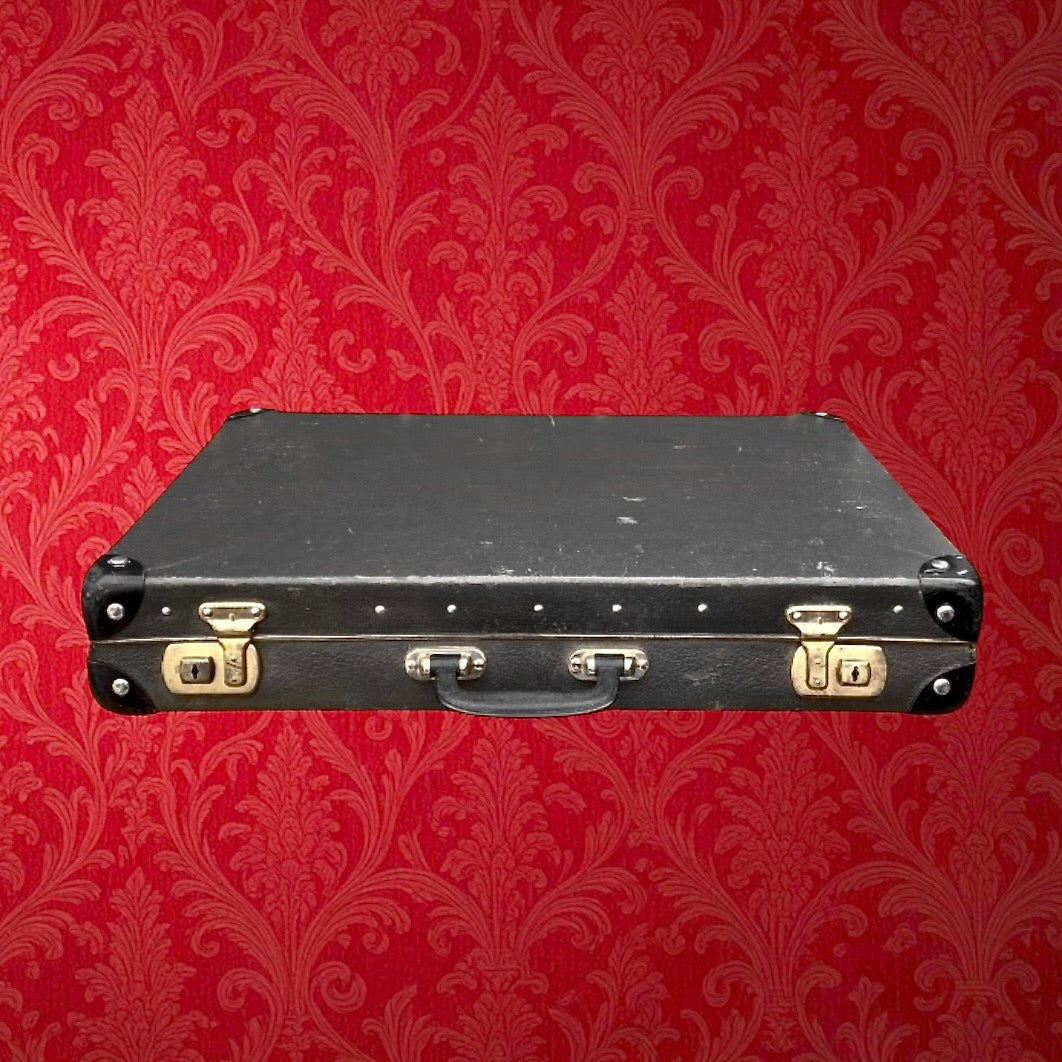 Valise plate vintage anthracite intérieur pied-de-poule