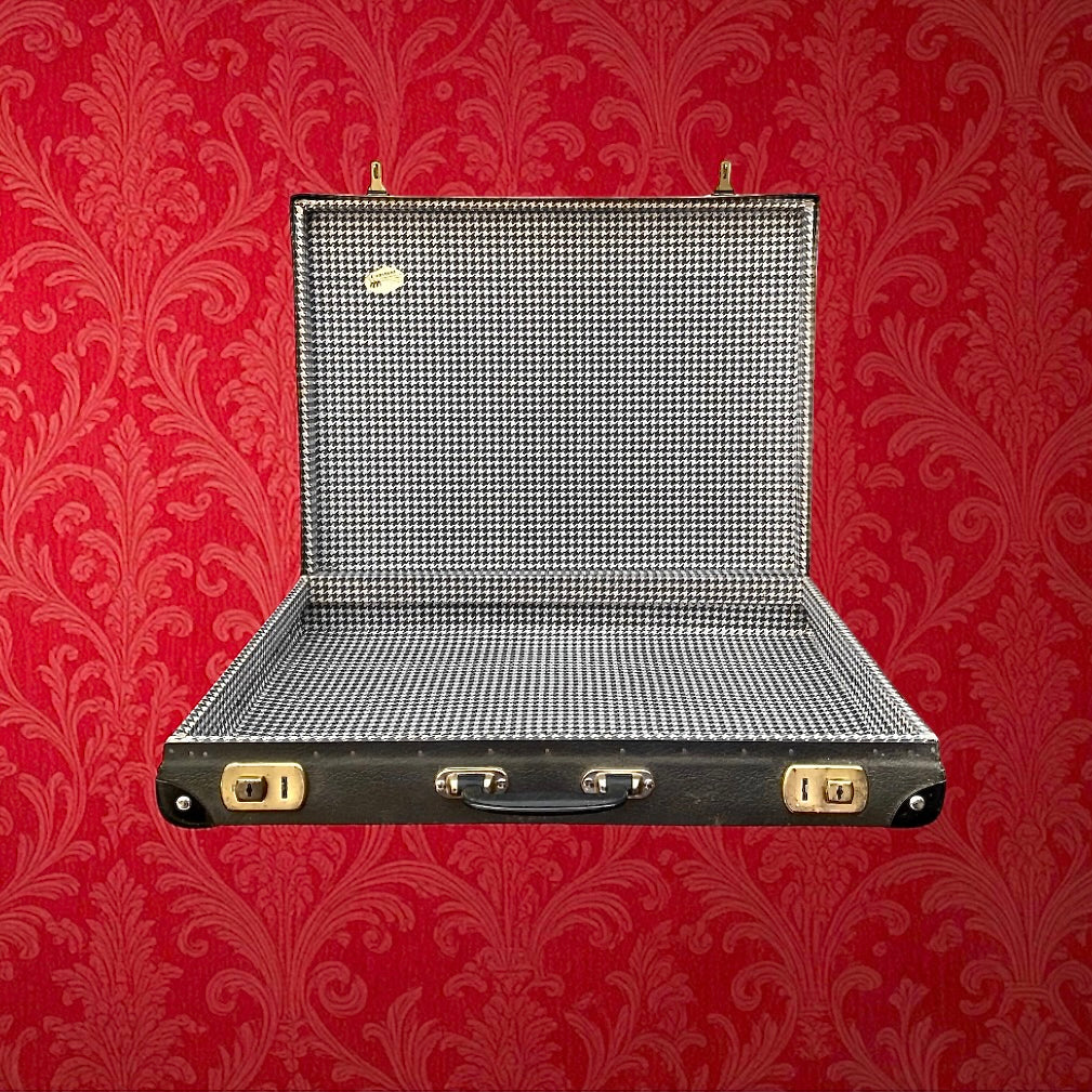 Valise Vintage Plate Anthracite Intérieur Pied-de-Poule Années 50