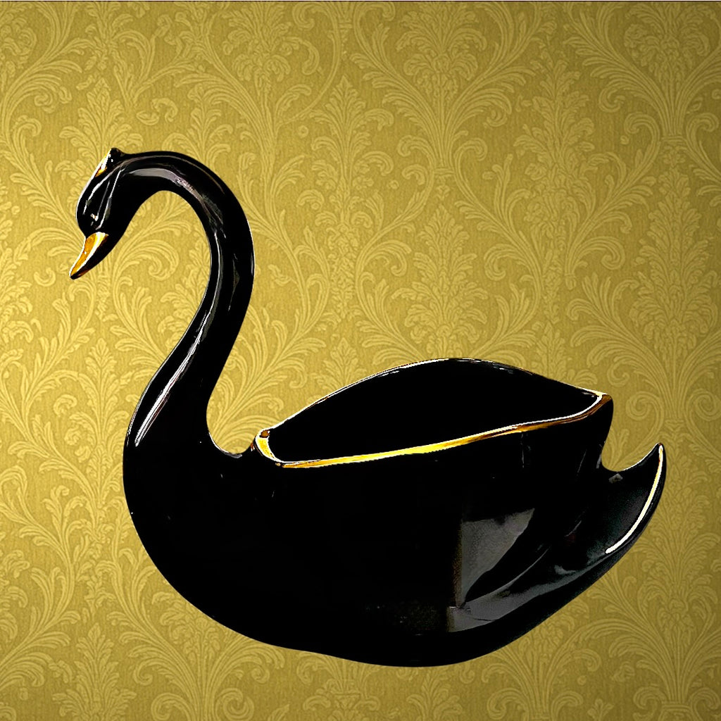 Coupe Cygne Vintage Céramique Noir et Or Années 60
