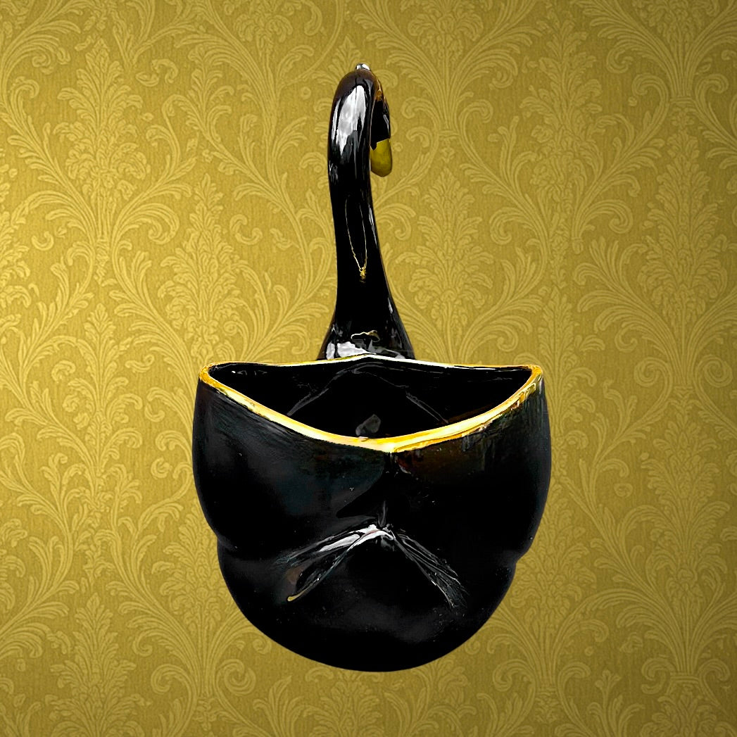Coupe Cygne Vintage Céramique Noir et Or Années 60