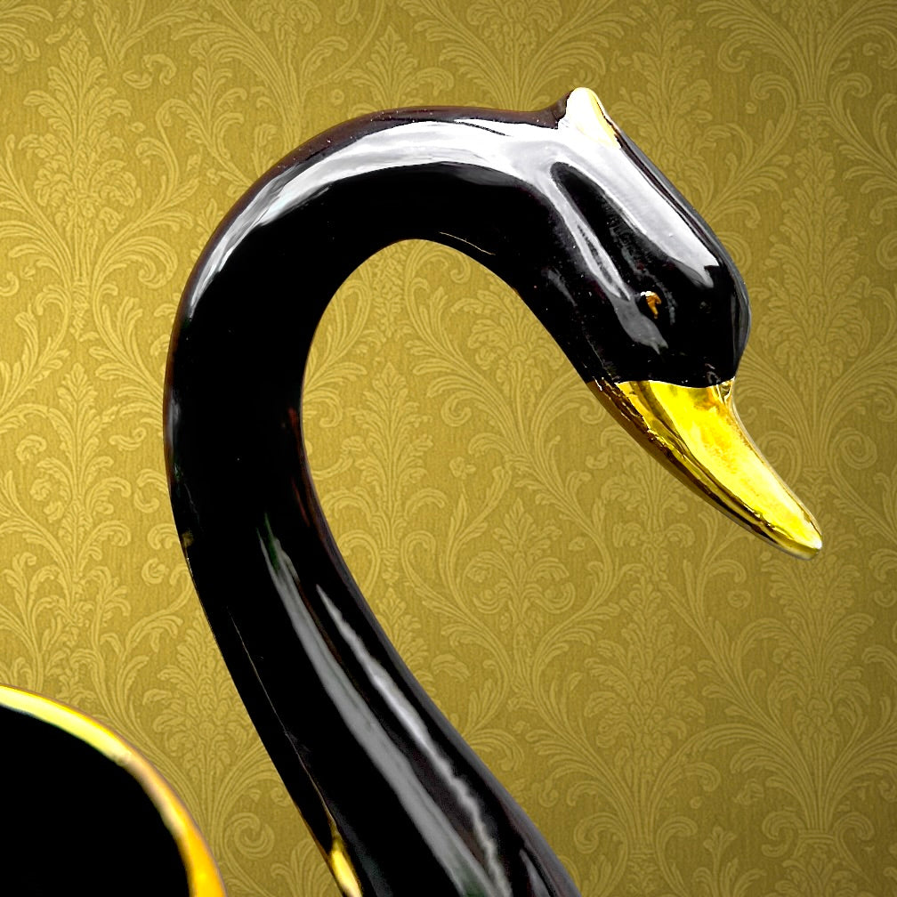 Coupe Cygne Vintage Céramique Noir et Or Années 60
