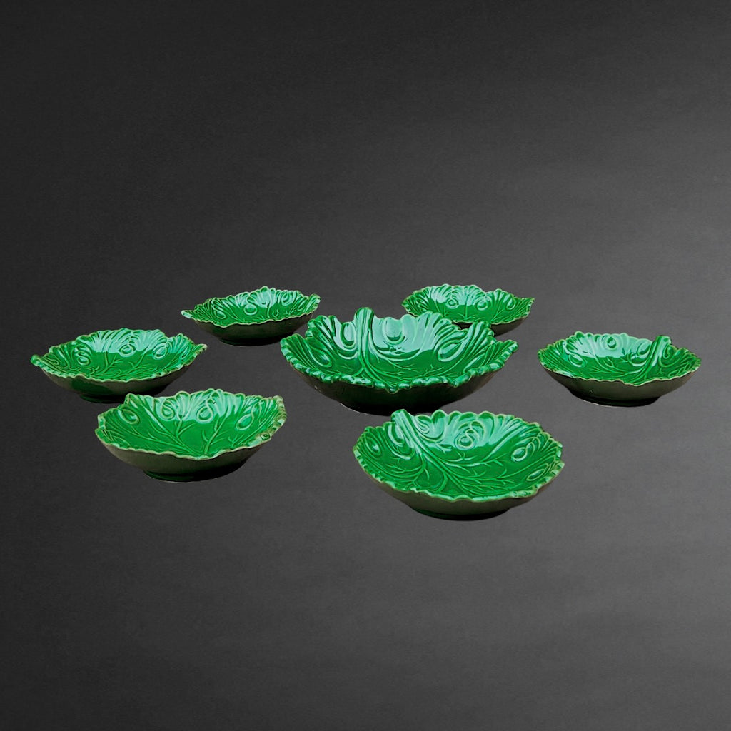Service à Dessert Majolique Italienne C.A.L Nove – Feuilles de Vigne Vert - 7 pièces - Années 60