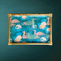plateau ancien fibre de verre bambou rotin décor oiseaux

