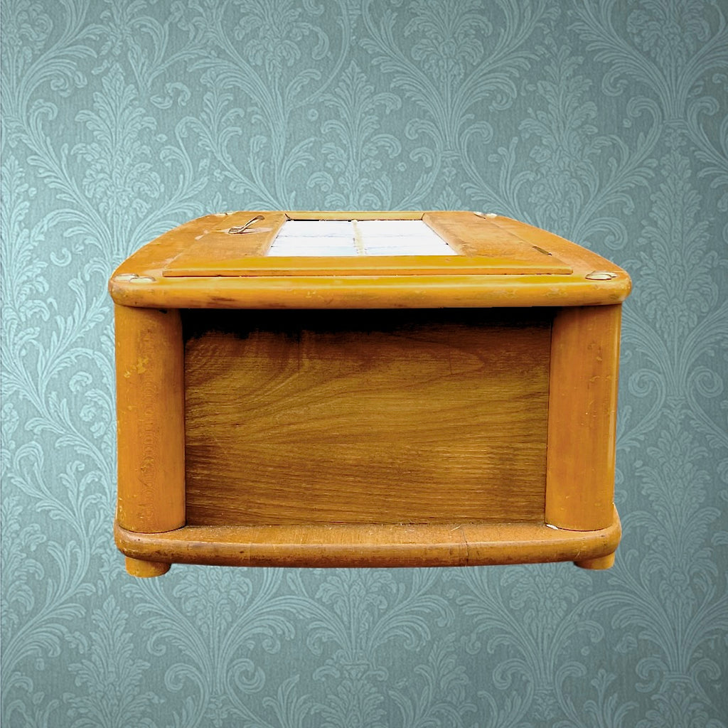 Boîte a pain ancienne en bois et céramique – Motif floral – Allemagne - Années 50