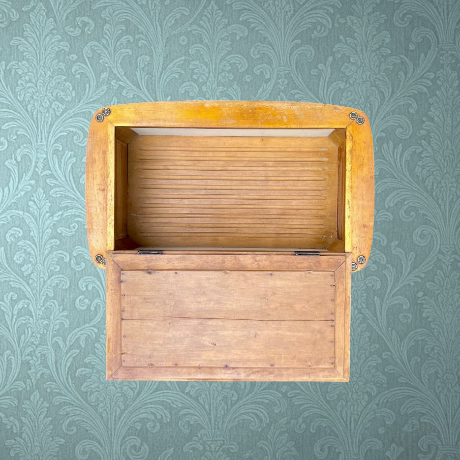 Boîte a pain ancienne en bois et céramique – Motif floral – Allemagne - Années 50