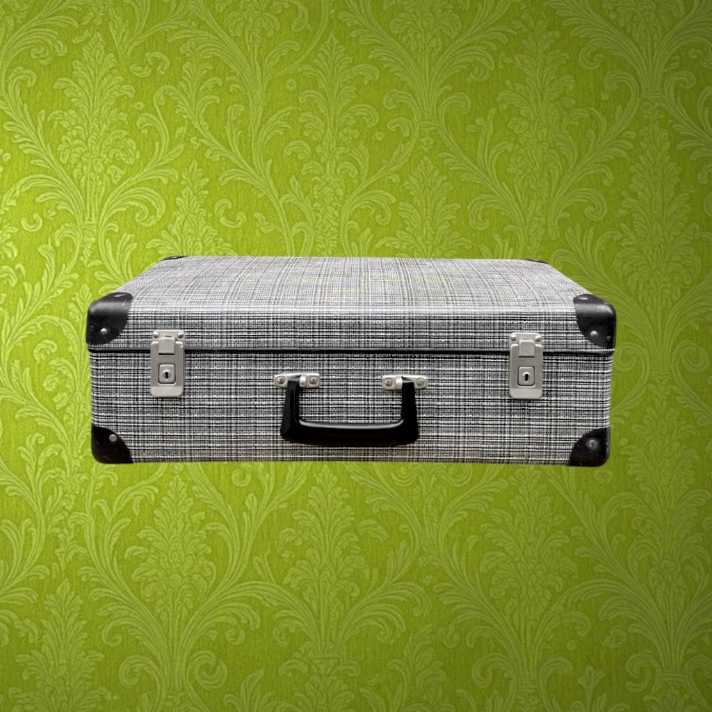 Valise ancienne noir et blanc intérieur à carreaux