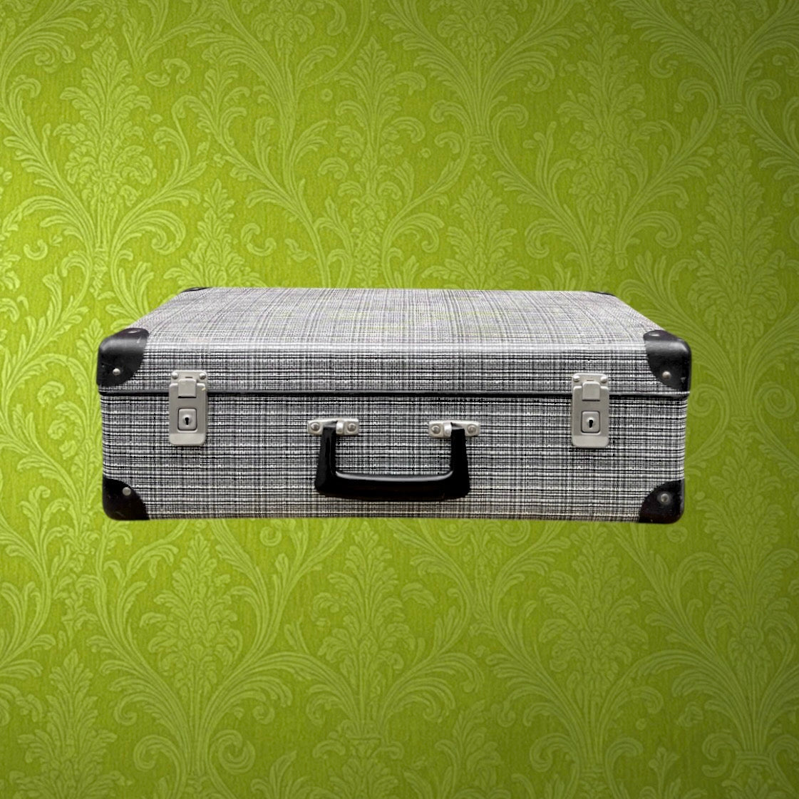Valise ancienne noir et blanc intérieur à carreaux