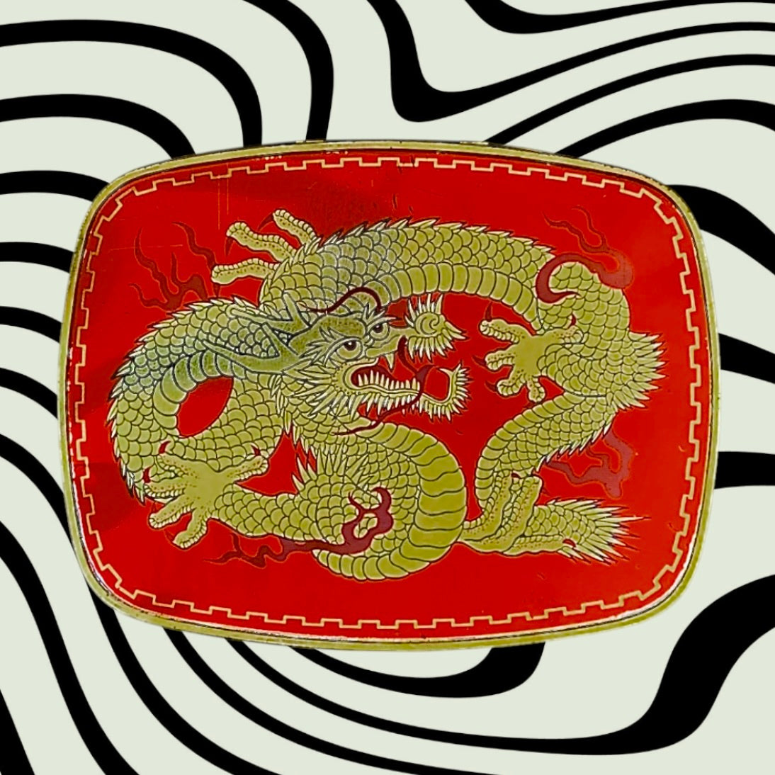 Boîte métallique ancienne Côte d’Or – décor dragon et pins – années 70
