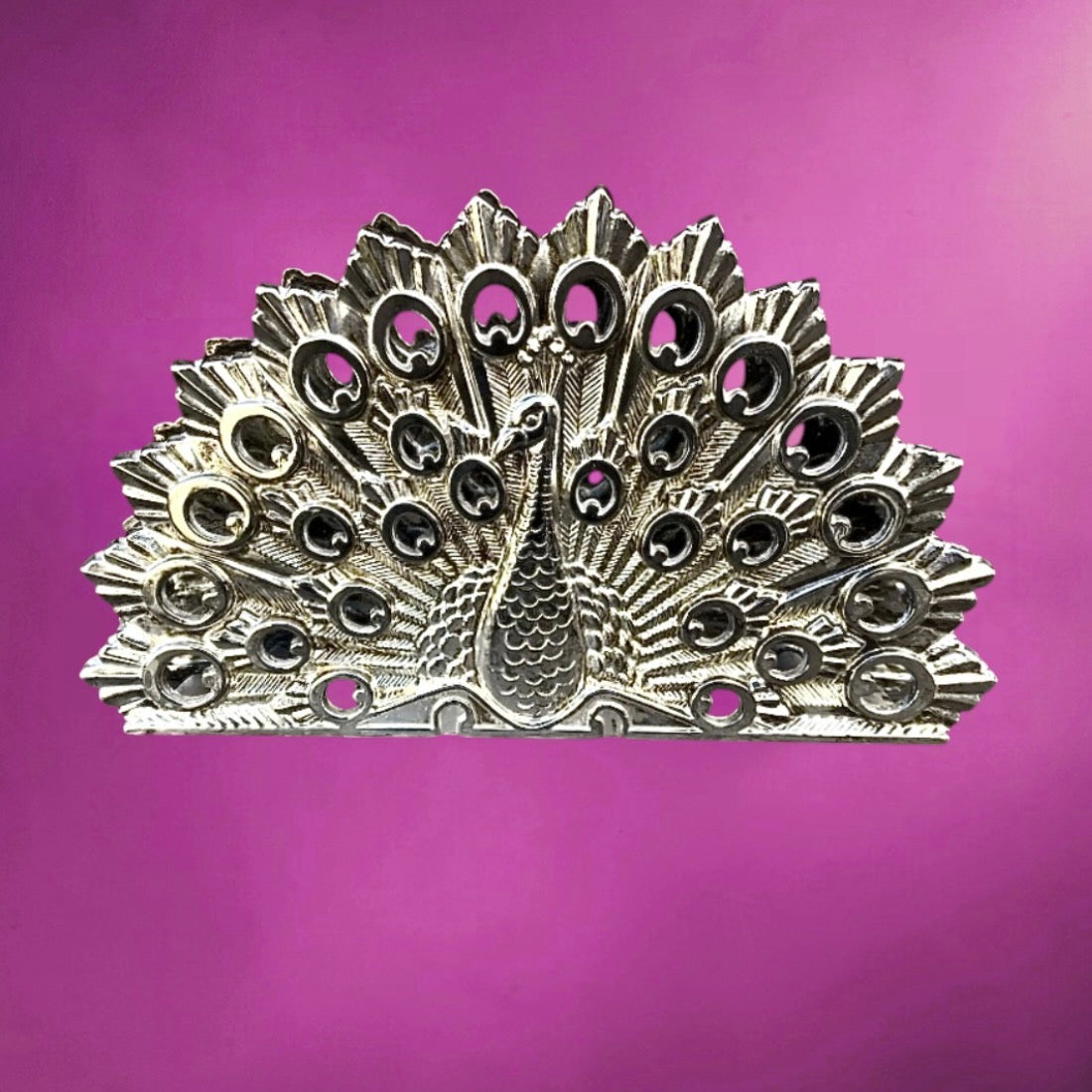 Porte-serviettes paon métal argenté