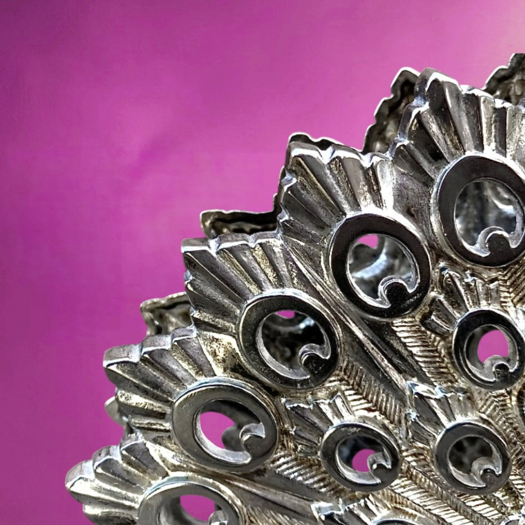 Porte-serviettes ancien paon en métal argenté – Silver Plated Italy - Années 70