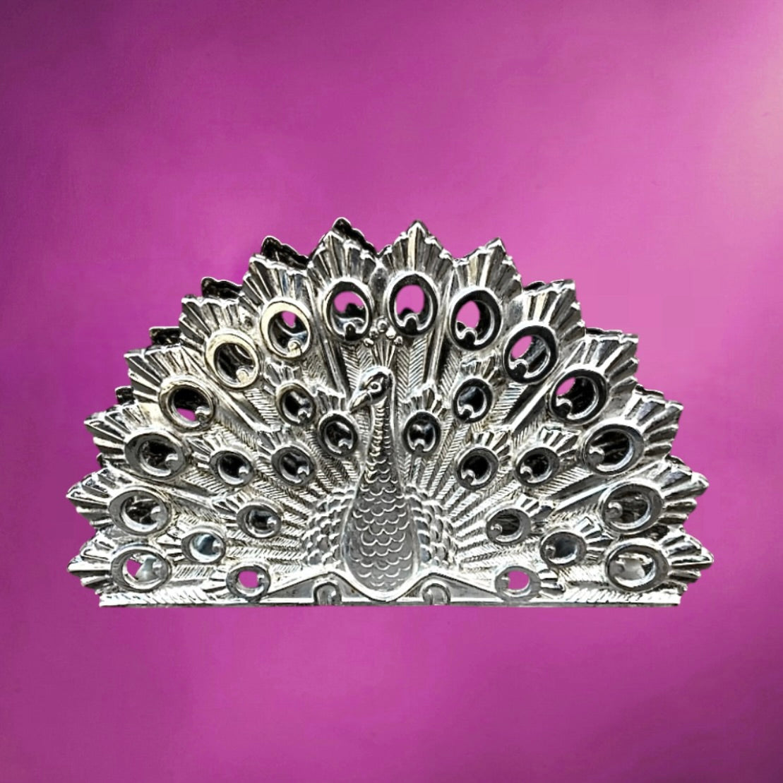 Porte-serviettes ancien paon en métal argenté – Silver Plated Italy - Années 70