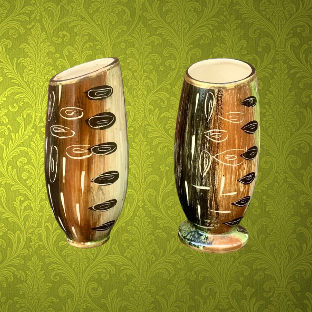 Duo de vases anciens Hubert Bequet Quaregnon – faïence belge années 50
