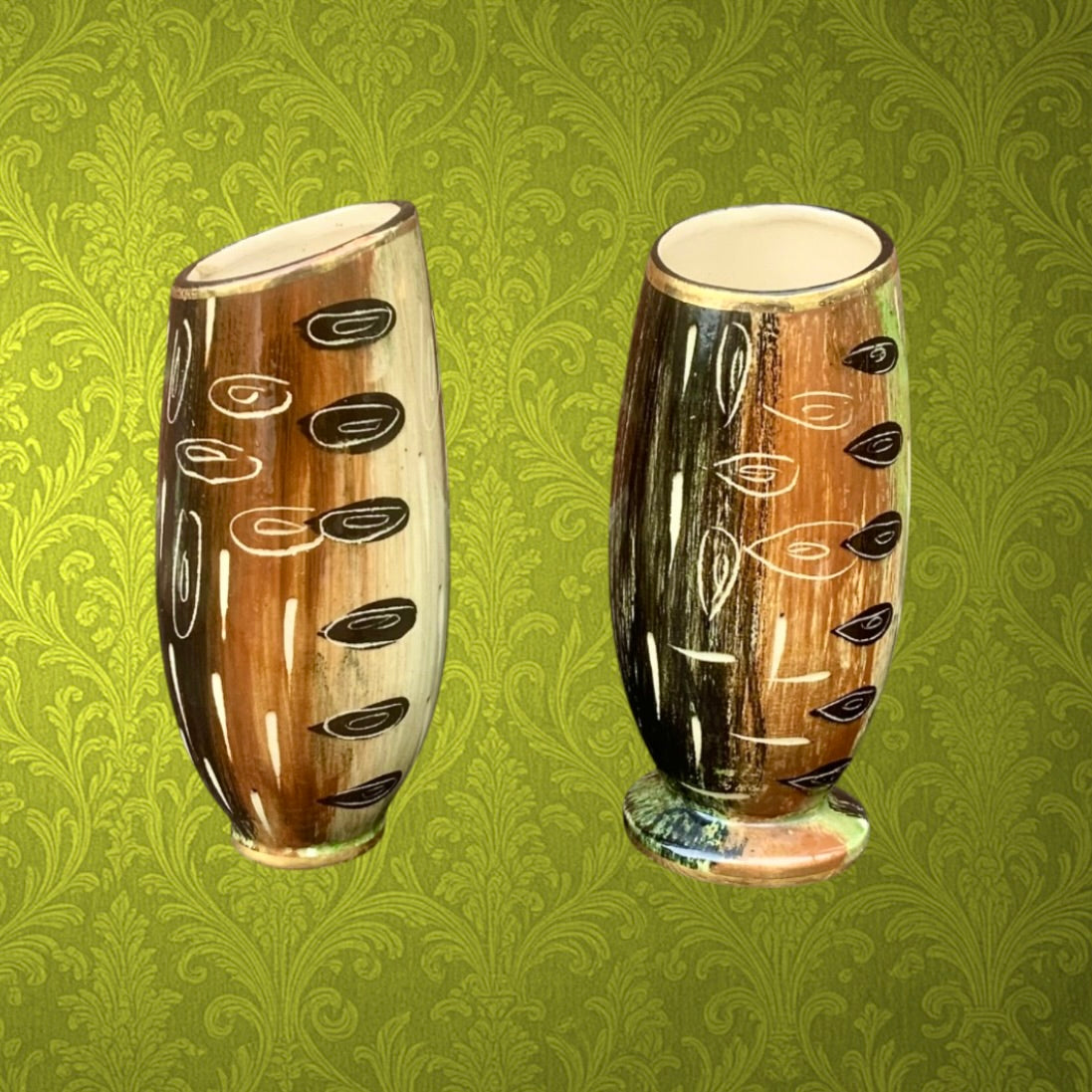 Duo de vases anciens Hubert Bequet Quaregnon – faïence belge années 50