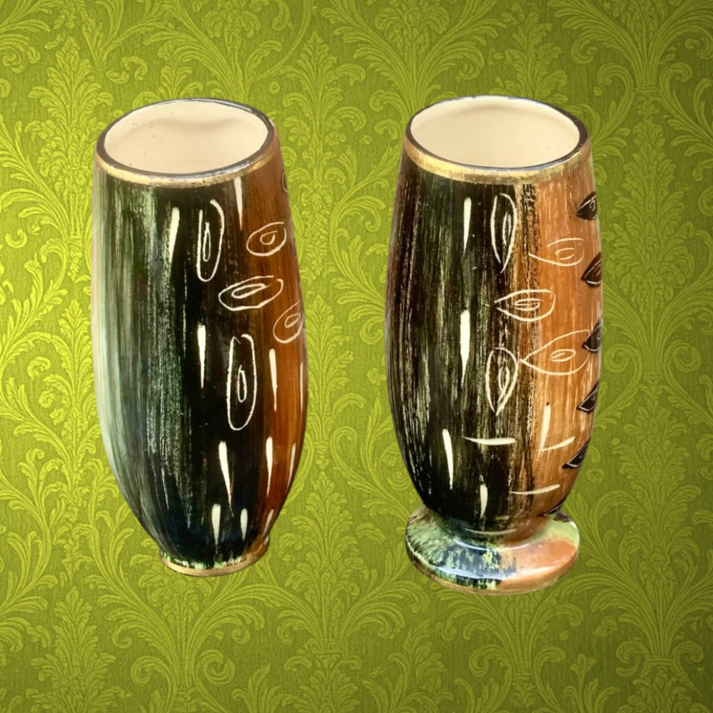 Duo de vases anciens Hubert Bequet Quaregnon – faïence belge années 50