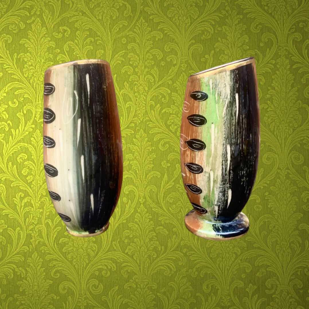 Duo de vases anciens Hubert Bequet Quaregnon – faïence belge années 50