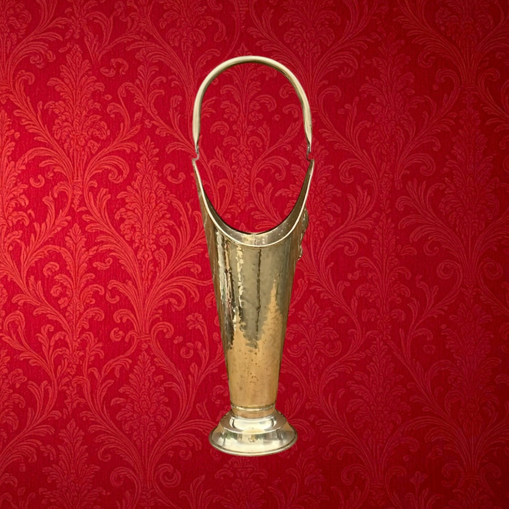 Porte-Parapluie Ancien Laiton Martelé Dinanderie Motif Floral Années 50