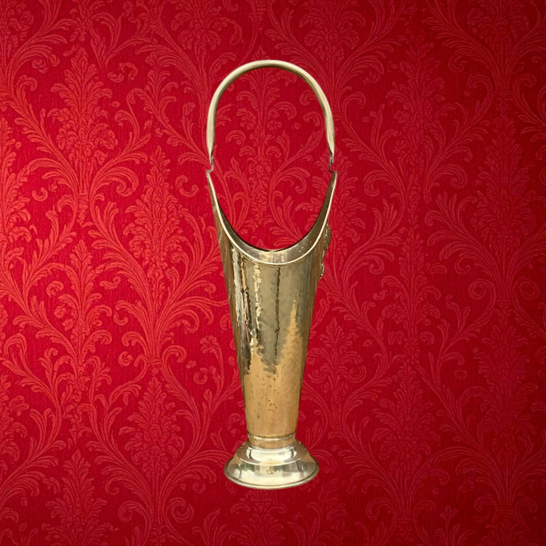 Porte-Parapluie Ancien Laiton Martelé Dinanderie Motif Floral Années 50