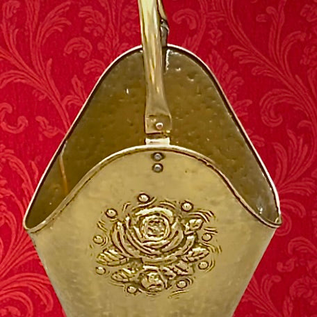 Porte-Parapluie Ancien Laiton Martelé Dinanderie Motif Floral Années 50