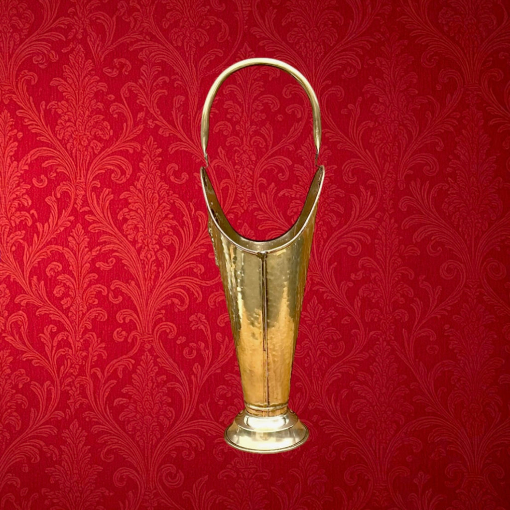 Porte-Parapluie Ancien Laiton Martelé Dinanderie Motif Floral Années 50